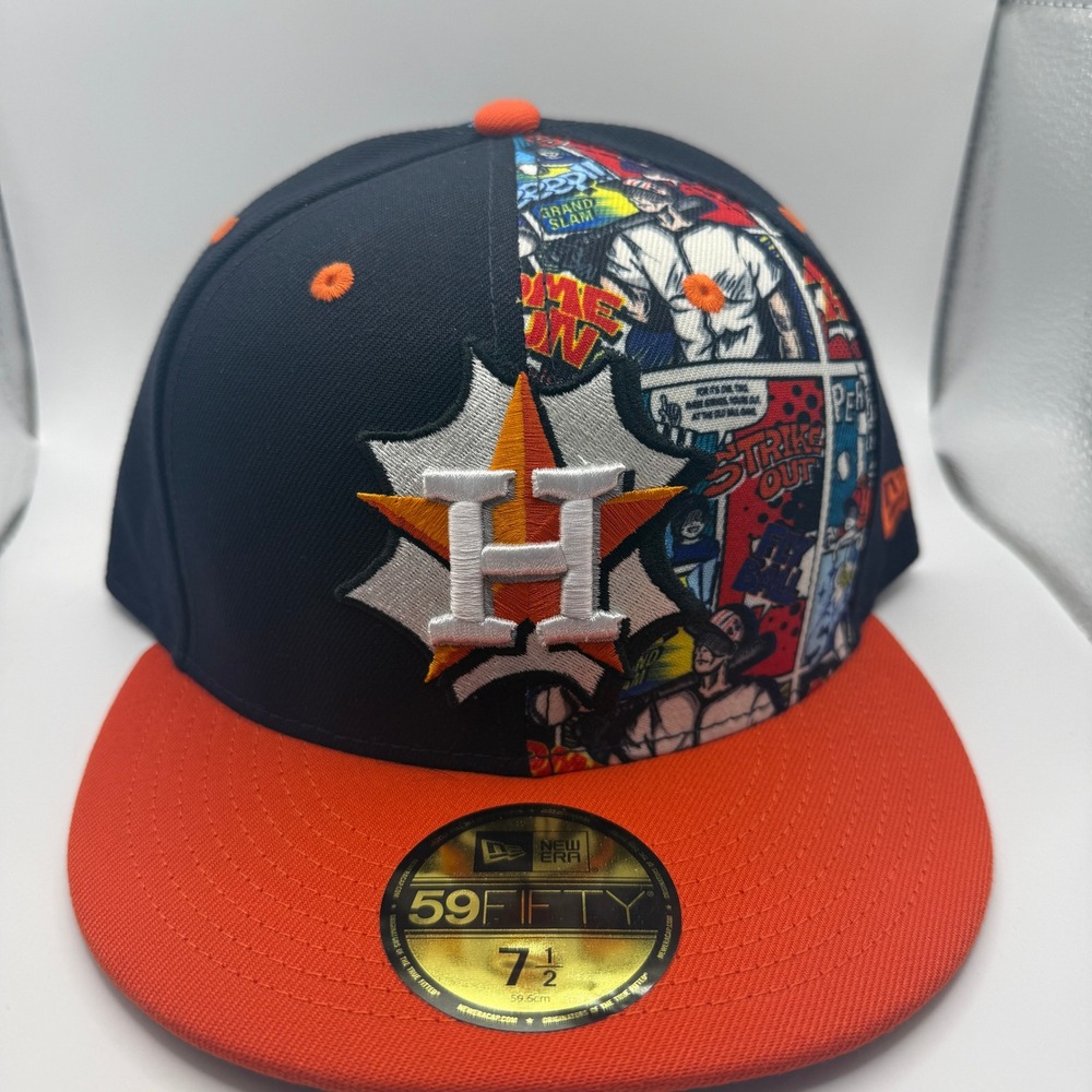 New Era 59FIFTY Houston Astros Comic Print Fitted Hat 7 1/2 Navy Orange MLB